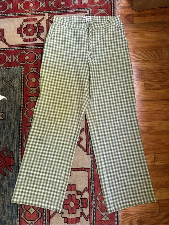 Sonderhaus Pants - Sonderhaus perfect Green Gingham Wide Leg linen Pants S